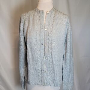 Elegant Vintage Light Blue Cable Knit Cardigan